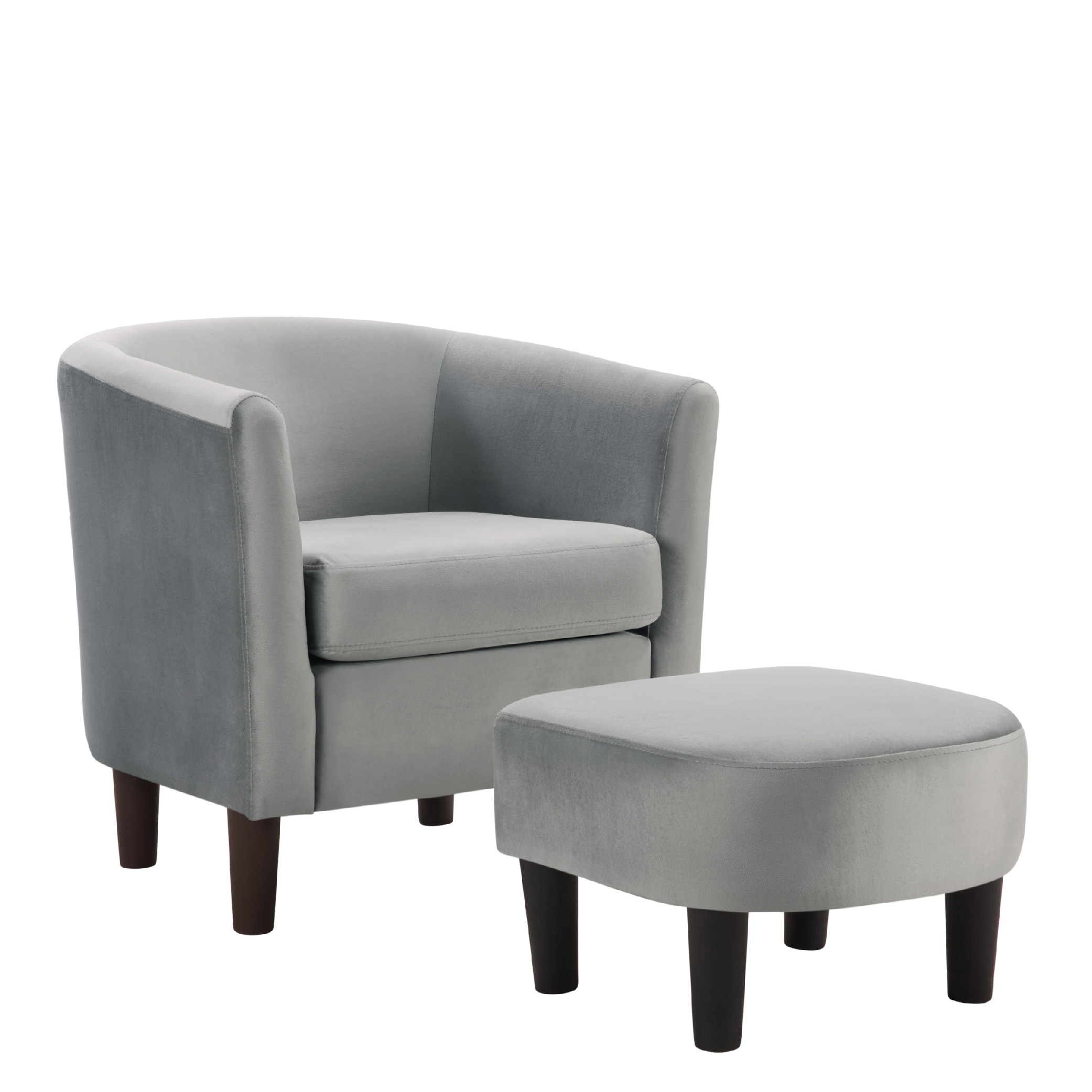 Velvet Accent Chair With Ottoman, Modern Barrel Chair Armchair For Living Room, Bedroom, Gray_maomaolike.com